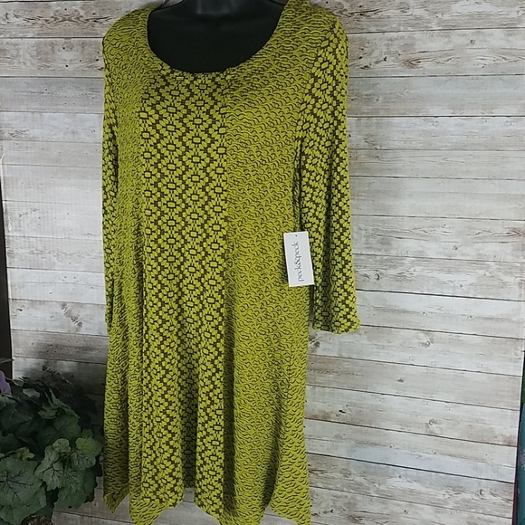 NWT, Peck and Peck Top, Chartreuse Boho Tunic or Dress Asymetrical Argyle, Sz L - Picture 3 of 11